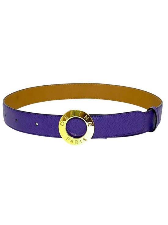 Celine Accessories - Celine Vintage Circle Logo Buckle Ball Tip Clasp Leather Belt Purple Gold